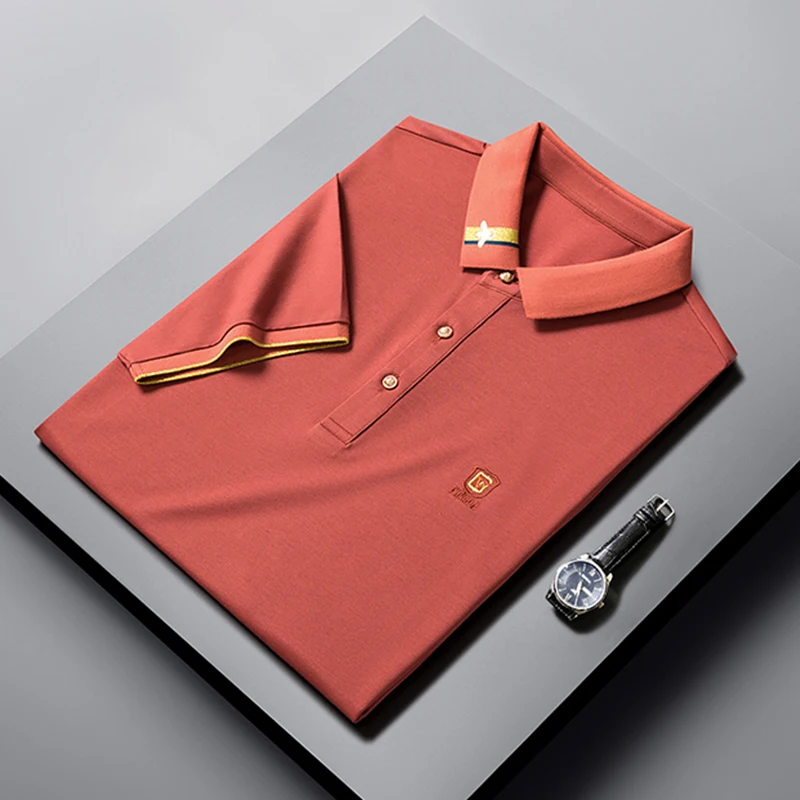 

High-quality Fashion Korean Top Grade Summer Lapel Embroidery Slim Fit Cool Short Sleeve Soft Casual Cotton Mens Polo Shirts