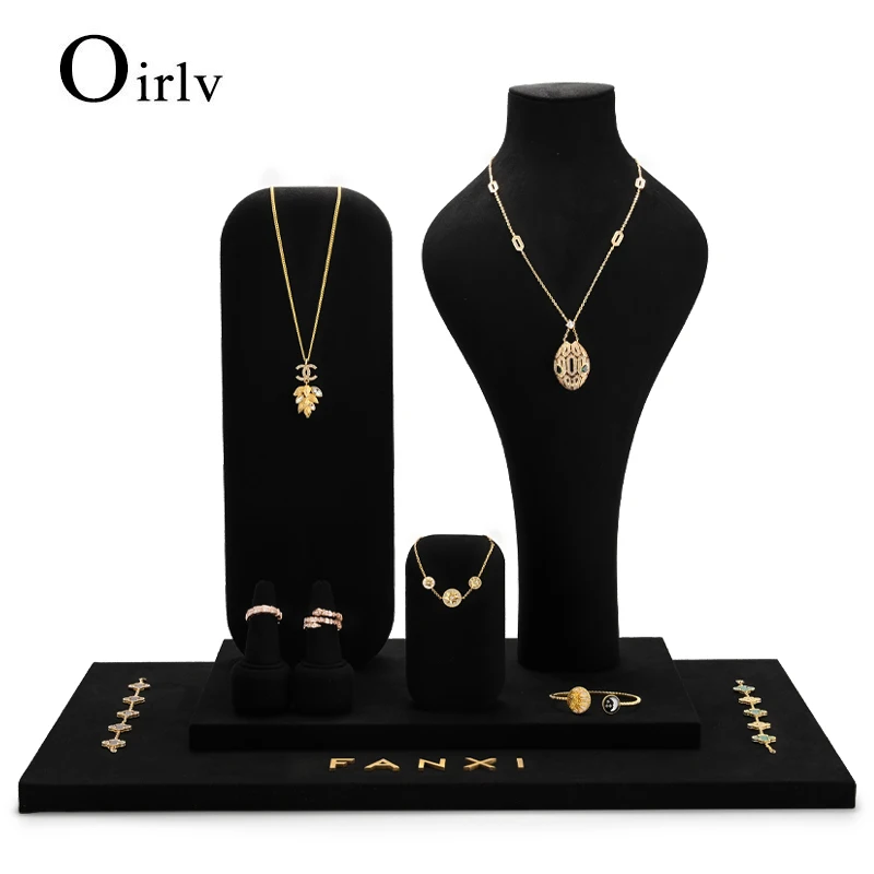 Oirlv Jewelry Display Set 9 Pieces Black Mannequin Necklace Stand Ring Stand Earring Stand Jewelry Storage Rack