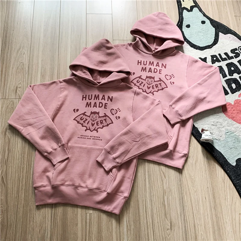 Human Made Hoodie Men Women 1:1 Top Version Bat Pullover Sweatshirts Pink S-XL