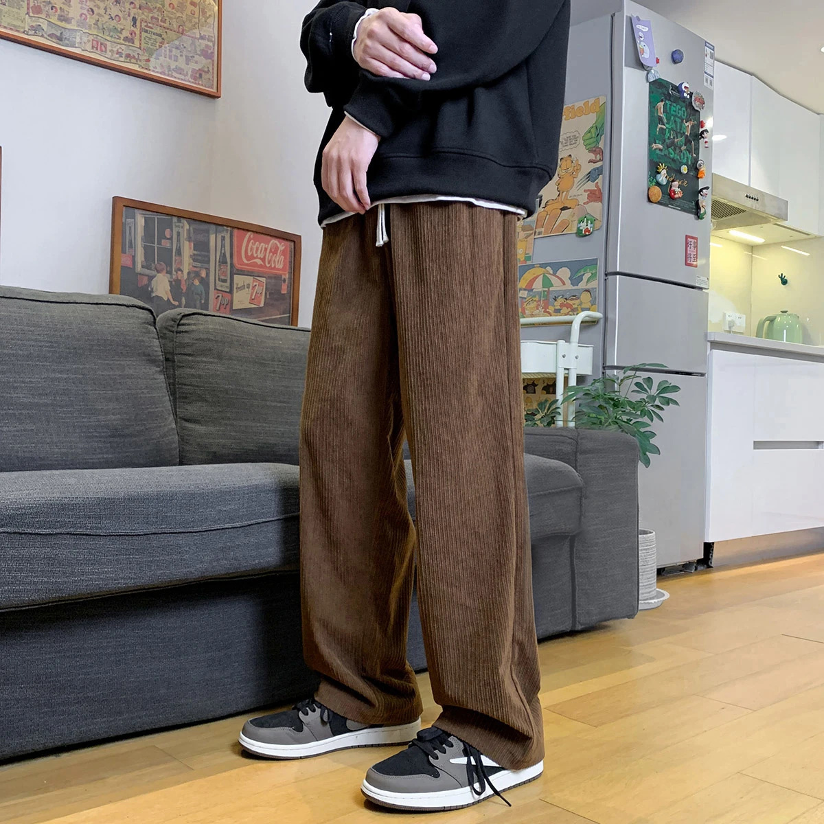 

Повседневные джоггеры, брюки, широкие корейские уличные штаны, вельветовые зимние мешковатые Модные мужские прямые спортивные брюки, флисо...