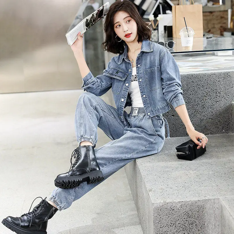 

Small work clothes cowboy coat women's spring and Autumn New Korean version thin short coat leisure Leggings suit