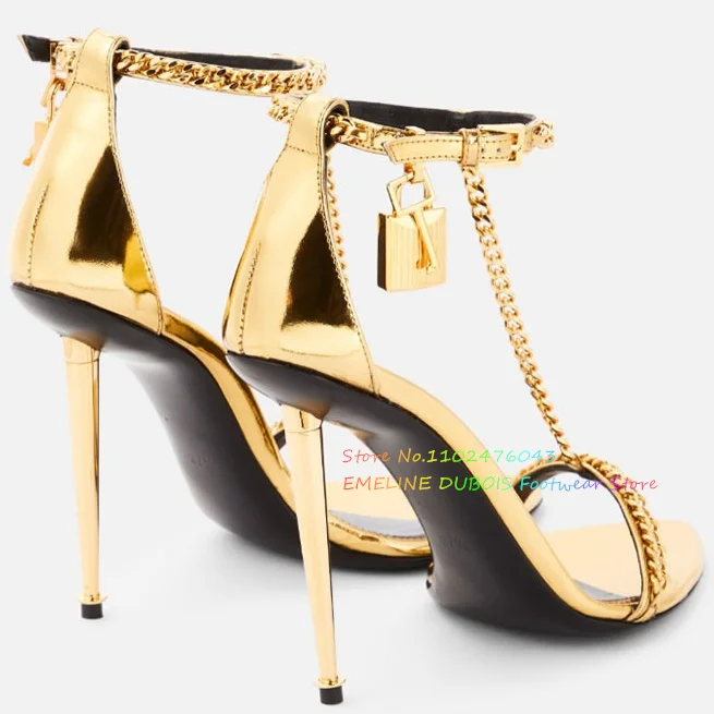 Сандалии женские на очень высоком каблуке пикантные босоножки золотого цвета с