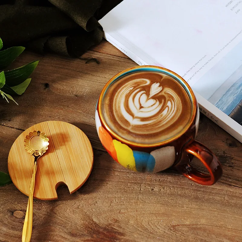 

Home Ceramic Coffee Mug Set Handmade Color Girl Water Cup Milk Couple Cup Restaurant Breakfast Mug With Lid Spoon Gift
