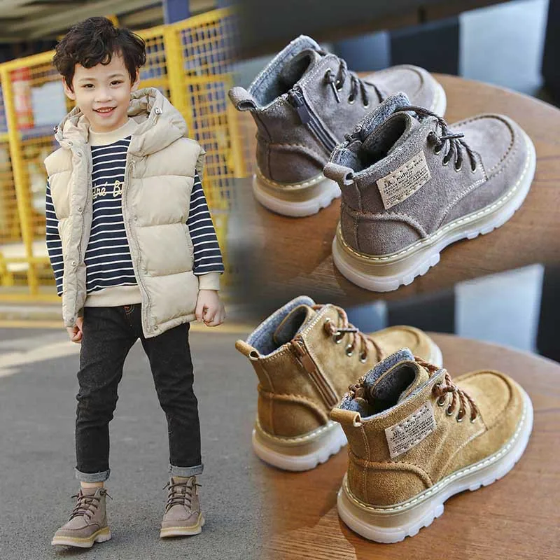 2023 Fashion Autumn Winter Genuine Leather Children Martin Boots Boy Warm Snow Boots Girls Cotton Shoes Warm Under -15℃