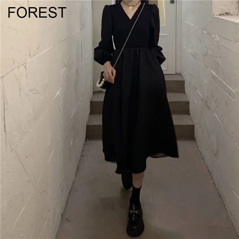 

One Piece Dress 2021 Autumn New Fashion Chic Design Sense Stitching Medium Length Waist Closing Thin Long Sleeve Dress Women