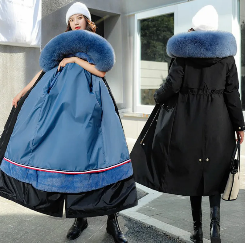 Casual Fashion Hooded Retro Coat Ladies Winter Solid Color Cotton Plus Size Long Coat To Keep Warm and Thick with Zipper Pockets