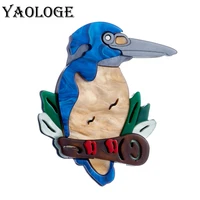 yaologe acrylic blue long billed woodpecker brooches for women unisex creative cartoon animal bird badge casual party brooch pin