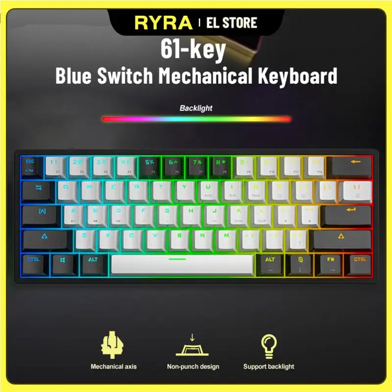 

Игровая Механическая USB-клавиатура RYRA, 61 клавиша, проводная Съемная клавиатура со съемным кабелем и RGB подсветкой, популярная сменная Водонепроницаемая клавиатура