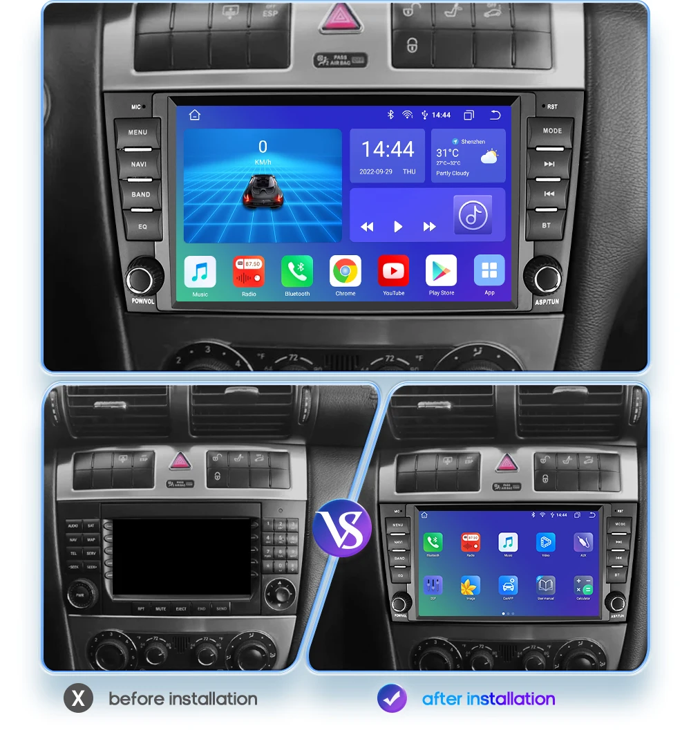 Фото Автомобильный мультимедийный плеер Carplay Android для Mercedes Benz W203 C 2004 - 2007 CLC 2008-2010, автомагнитола, аудио, стерео, GPS навигатор, SWC, RDS №3
