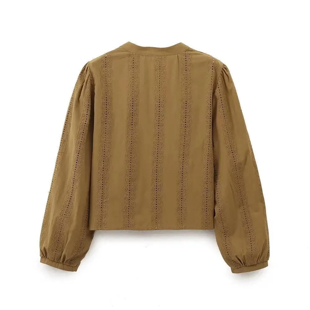 Новое поступление женские черные топы с вышивкой и длинными рукавами блузки