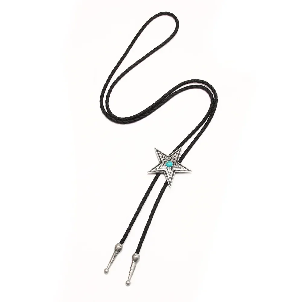 Новый галстук Bolo новая ретро-цепь для рубашек синий камень пентаграмма воротник