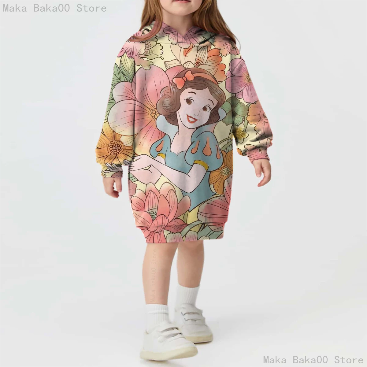 

Осенний костюм для девочек с героями диснеевсвечерние мультфильмов, свитшот с длинным рукавом и принтом, платье, свитшот, Повседневная мила...