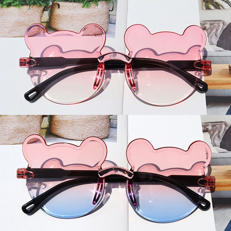 

Anti-UV Summer Girl Boys Cute Kids Rimless Sunglasses PC Animal Cartoon Bear Children Baby Outdoor Bear Ears Sun Glasses
