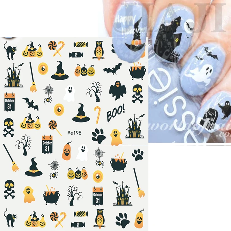 

Halloween Nail Sticker Anime Spooky Skull Sliders For Nails Horror Movie Design Ghost Pumpkin Snakes Decals Foils