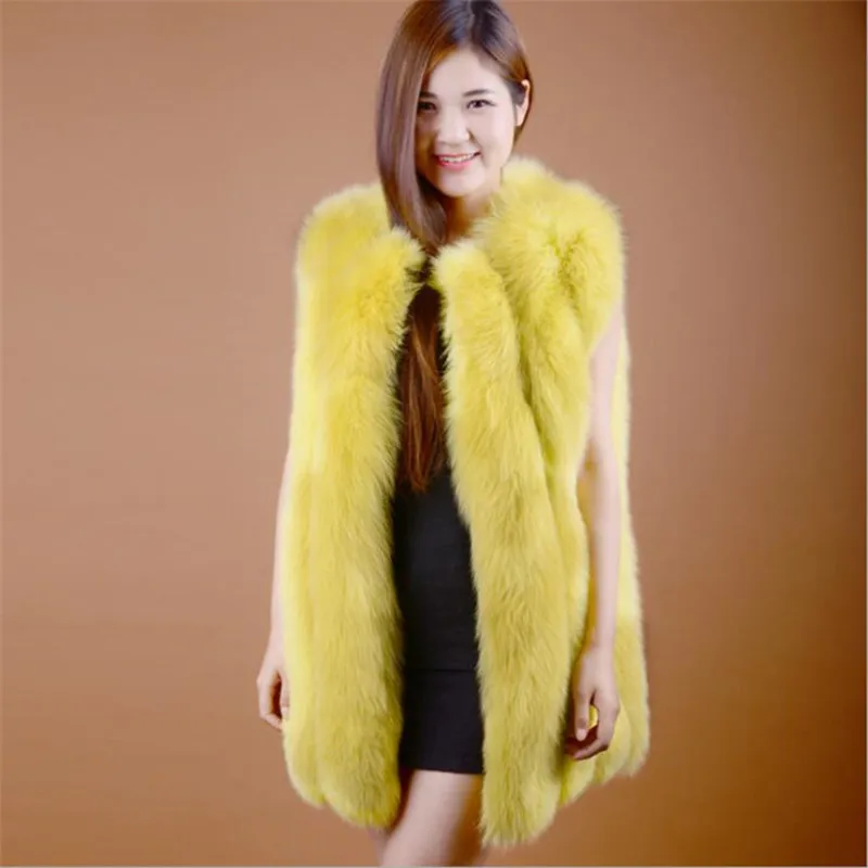 Whole Skin Natural Real Fox Fur Vest Gilet Waistcoat Medium-long O-neck Women Sleeveless Jacket