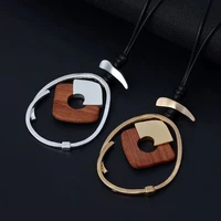 new fashion jewelry wood pendant long rope necklace alloy pendant simple style jewelry