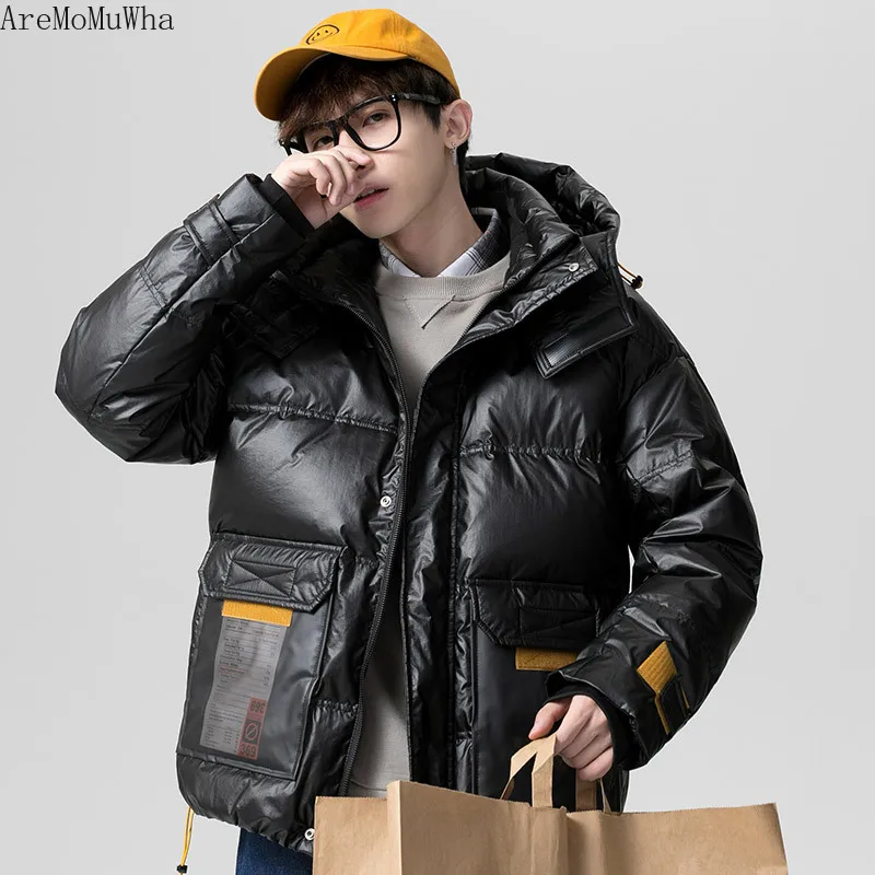 Men's 2021 Winter New Youth Thick Warmth Fashion Cotton Coat Men's Daily Casual Down Jacket Black Glossy Men Puffer Jacket M-4XL