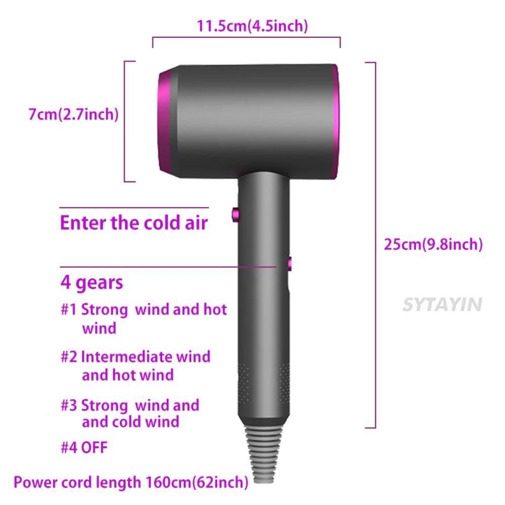 4 Gears Strong Wind Hair Dryer For Household Hot Cold Portable Power Hair Dryer Personal Anion Hairs Care With Nozzle Blow Drier images - 6