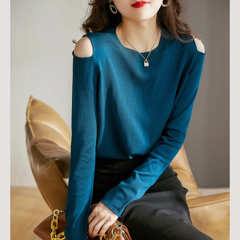 

Pullovers Sweaters Women Korean Fashion Off Shoulder O-neck Long Sleeve Sweet 2022 Atutumn Winter Knit Pull Femme Jumper Mujer