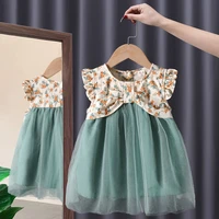 summer floral bow mesh dress girl children princess flower girl dress wedding birthday dress for girls lush dress for girls