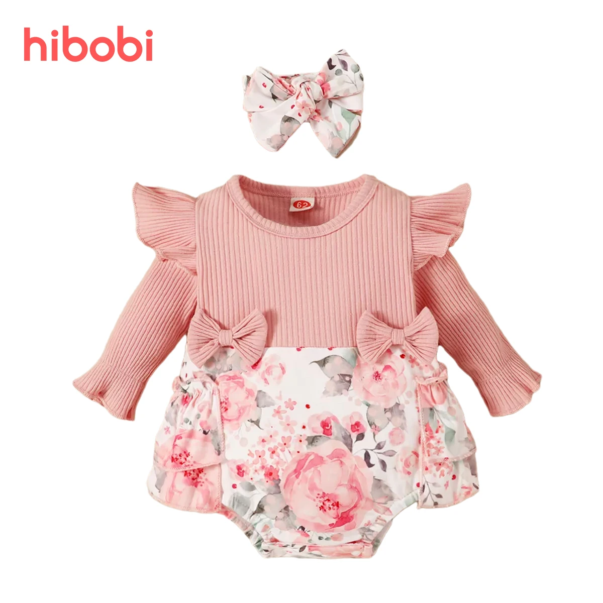 

Детский однотонный комбинезон hibobi с цветочным рисунком, с длинным рукавом, треугольный комбинезон с повязкой на голову, детский комбинезон ...