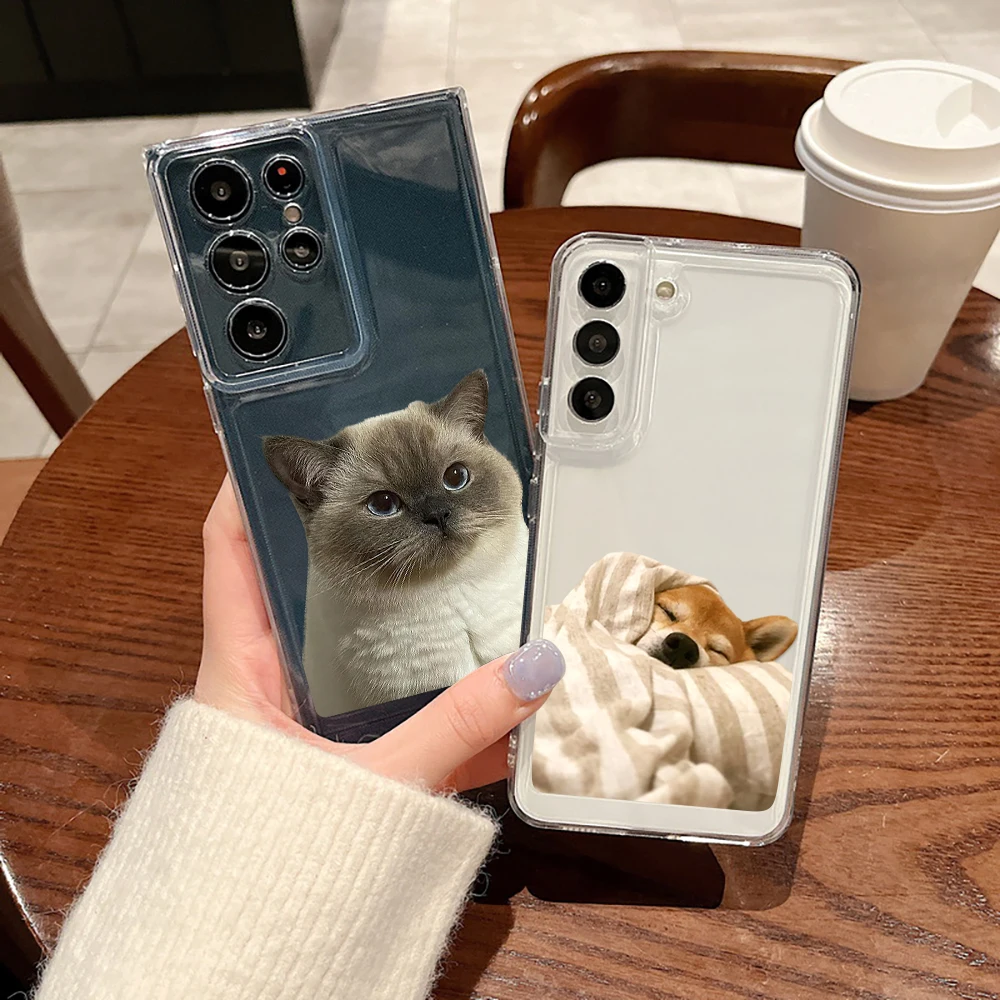 

Cute Cat Dog Coque for Samsung Galaxy S23 S22 S21 Ultra S20Ultra S21Plus S20 FE Plus 5G Luxury Transparent Soft TPU Phone Case