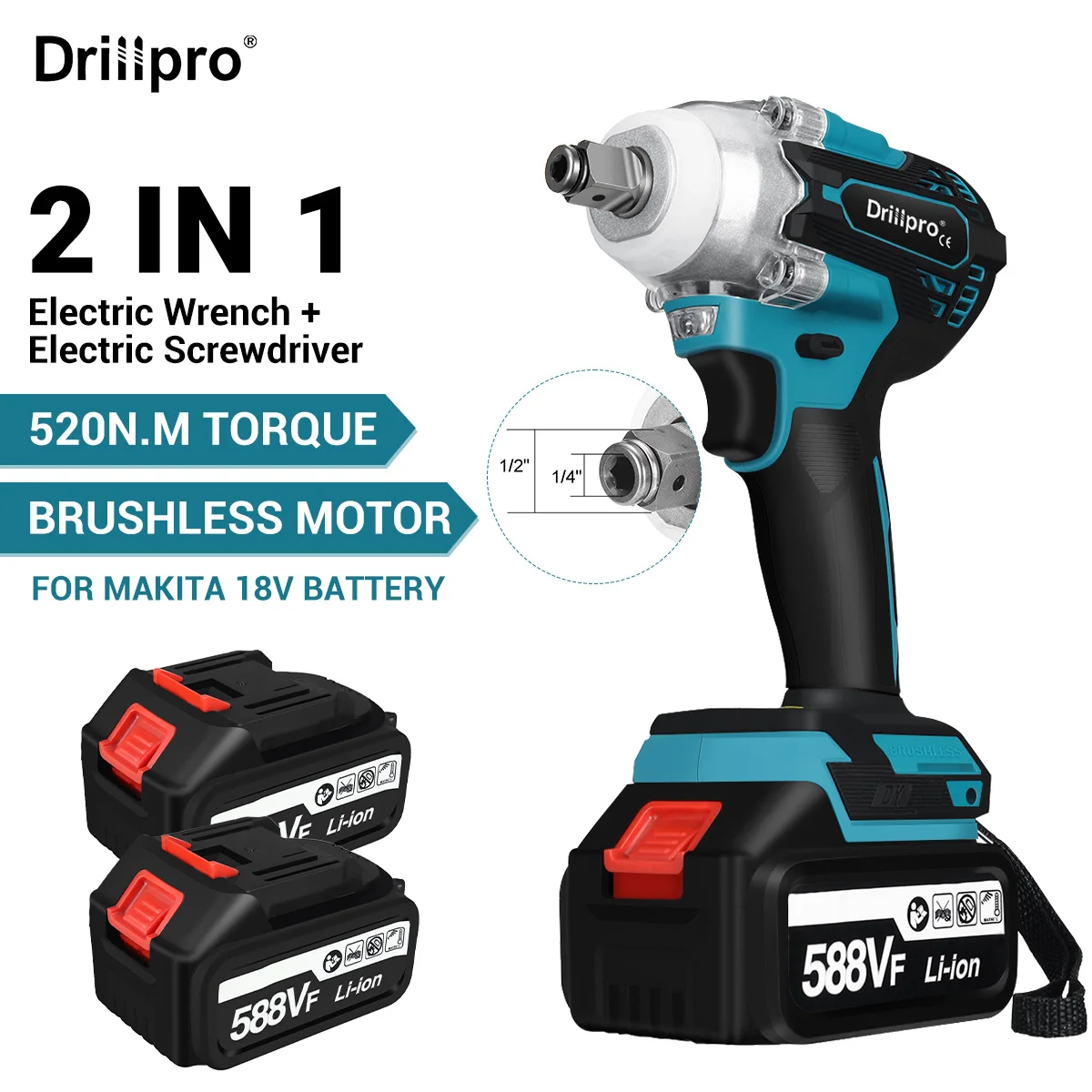 

Шуруповерт ударный 2-в-1, 4 скорости, 1/2 Н. М, дюйма