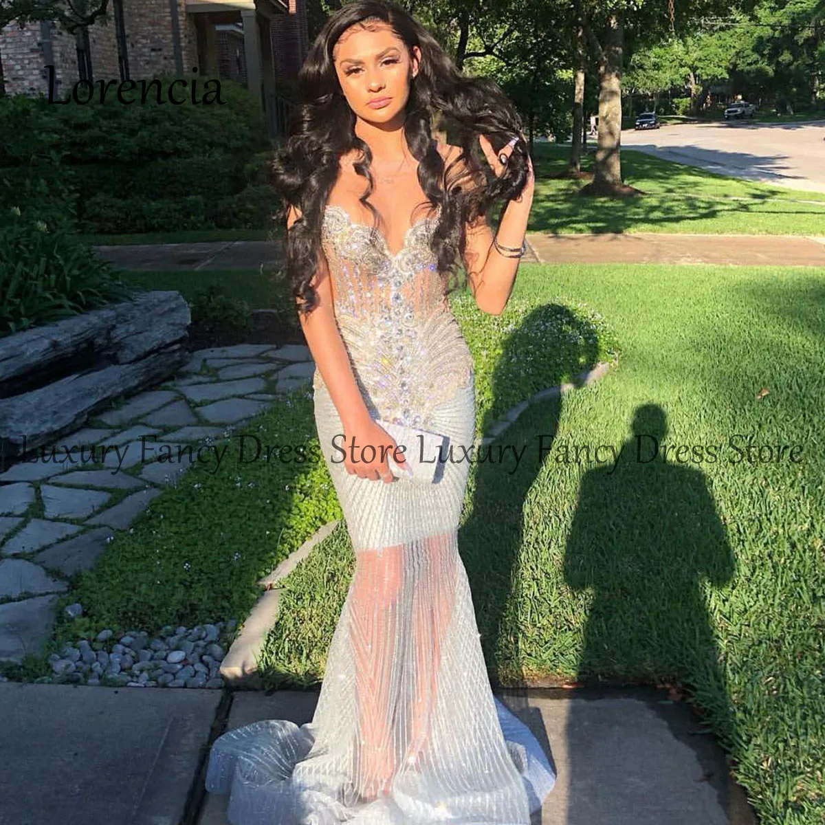 Сверкающее длинное вечернее платье-Русалка со стразами