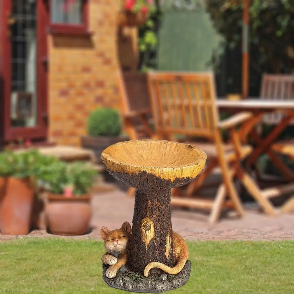 

Bird Bath Cat Statue Sculpture Birdbath Tube Tray Decor Birdwatcher Gift