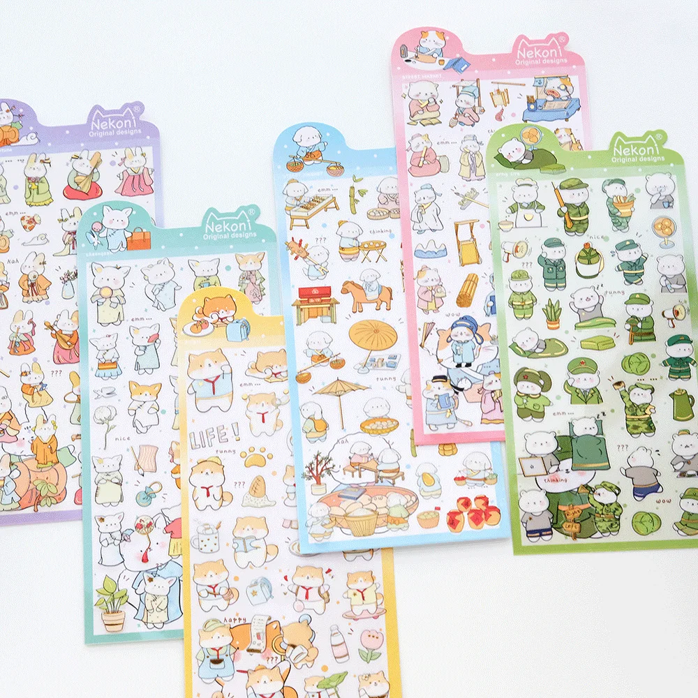 

Korean Import Original NEKONI Animals Life PET Waterproof Stickers Scrapbooking Diy Journal Stationery Deco Gift Prizes