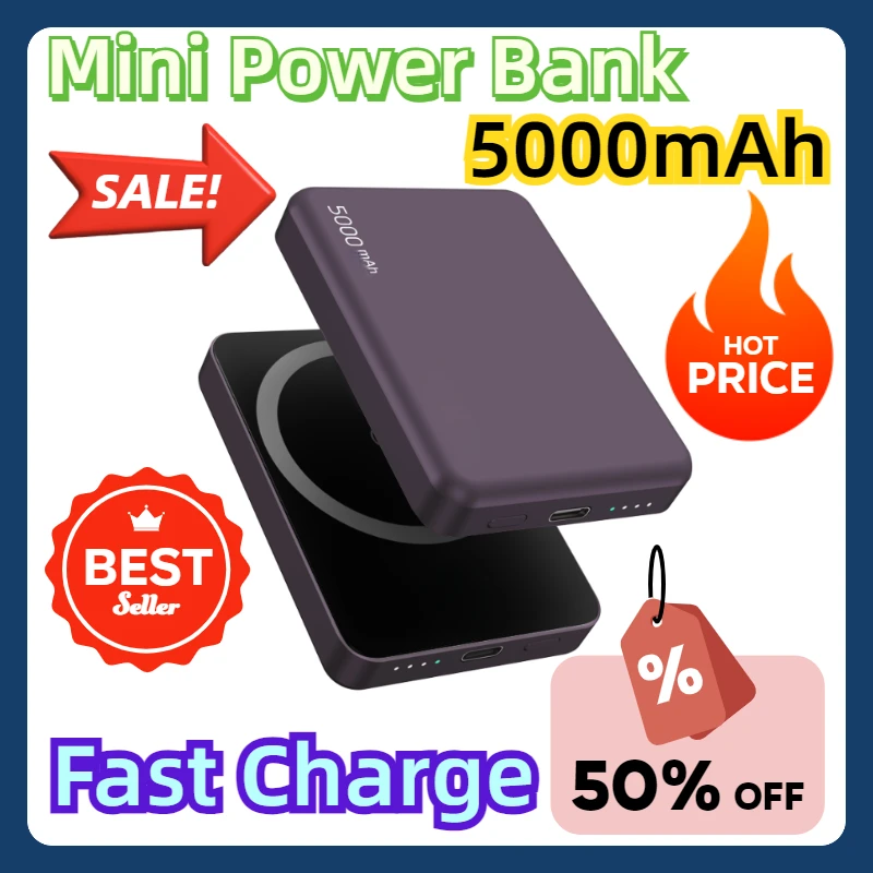 Для IPhone 16 15 14 13 Pro Max PowerBank Mini Power Bank 5000 мАч Магнитная беспроводная внешняя батарея с