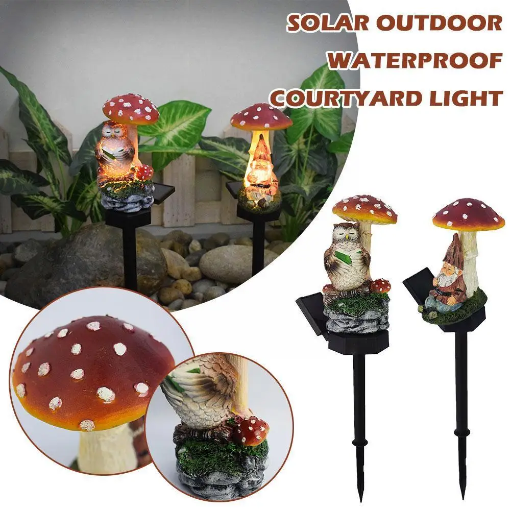 

Garden Gnome Statues Solar Fairy Lights Outdoor Waterproof Mushroom Lights Resin Mushroom Owl Statue for Patio Yard Lawn De O5R8