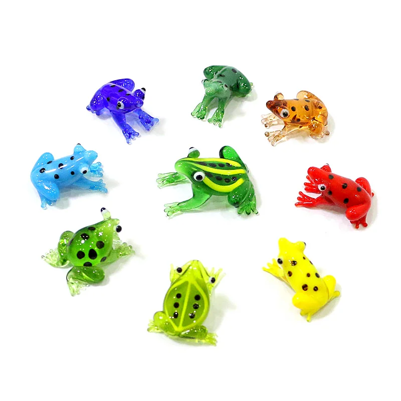 

2pcs Colorful Easter Animal Mini Figurines Cute Frog Tiny Statue Glass Ornaments Home Tabletop Fairy Garden Decor Gifts for Kids