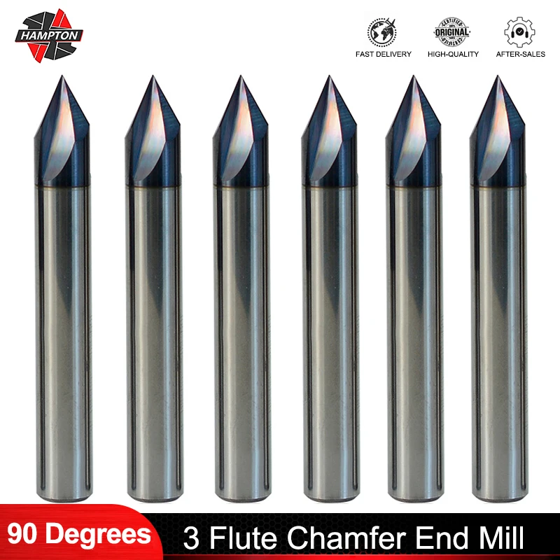 HAMPTON Milling Cutter 90 Degrees Carbide Chamfering Mill 3 Flute Router Bit Engraving Bit for Aluminum CNC End Mill