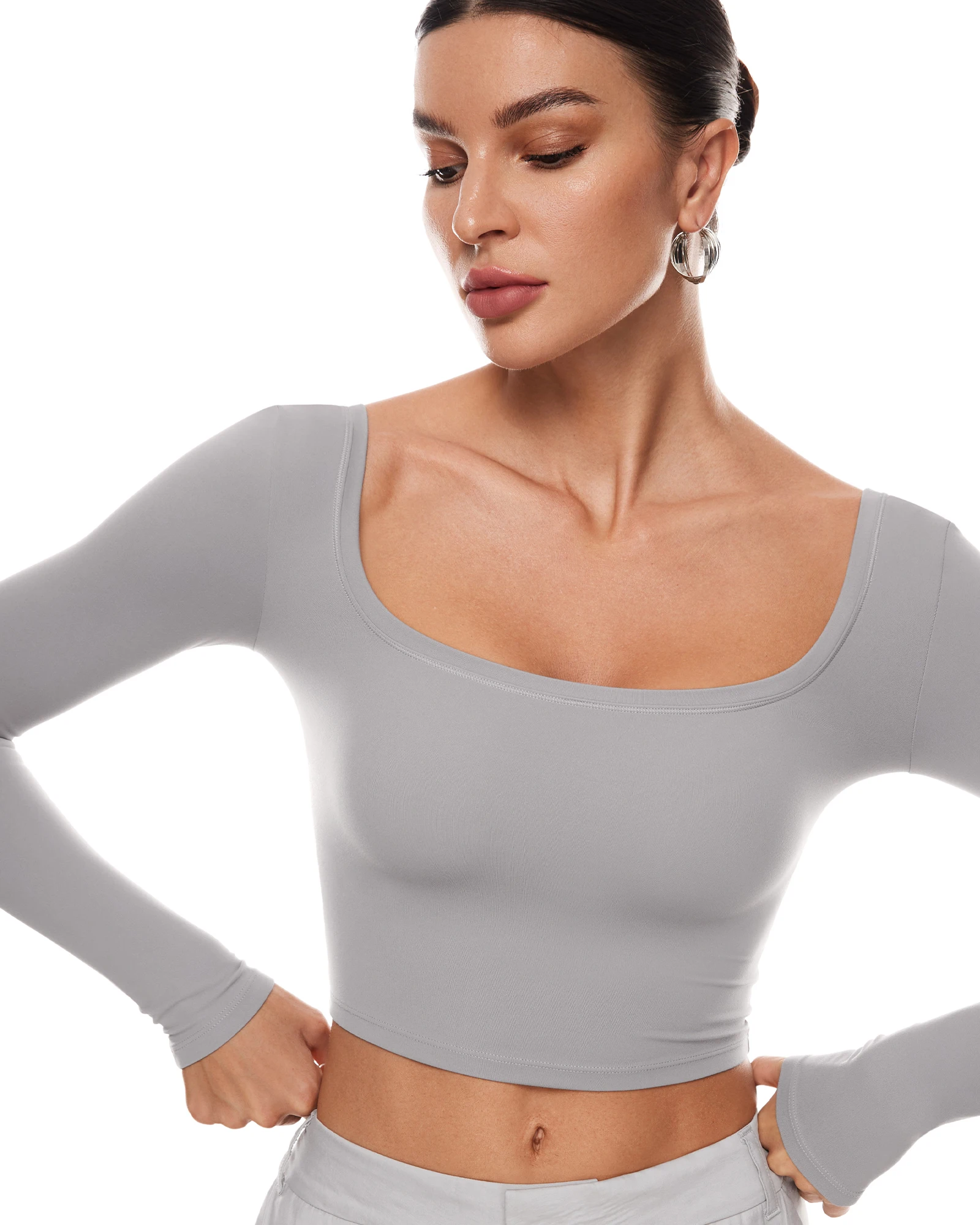 Женский укороченный топ с квадратным вырезом и длинным рукавом Сексуальные