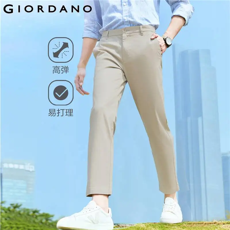 GIORDANO Men Pants Easy Care Stretch Lightweight Ankle Length Pants Solid Color Mid Low Rise Slim Fashion Casual Pants 01123350