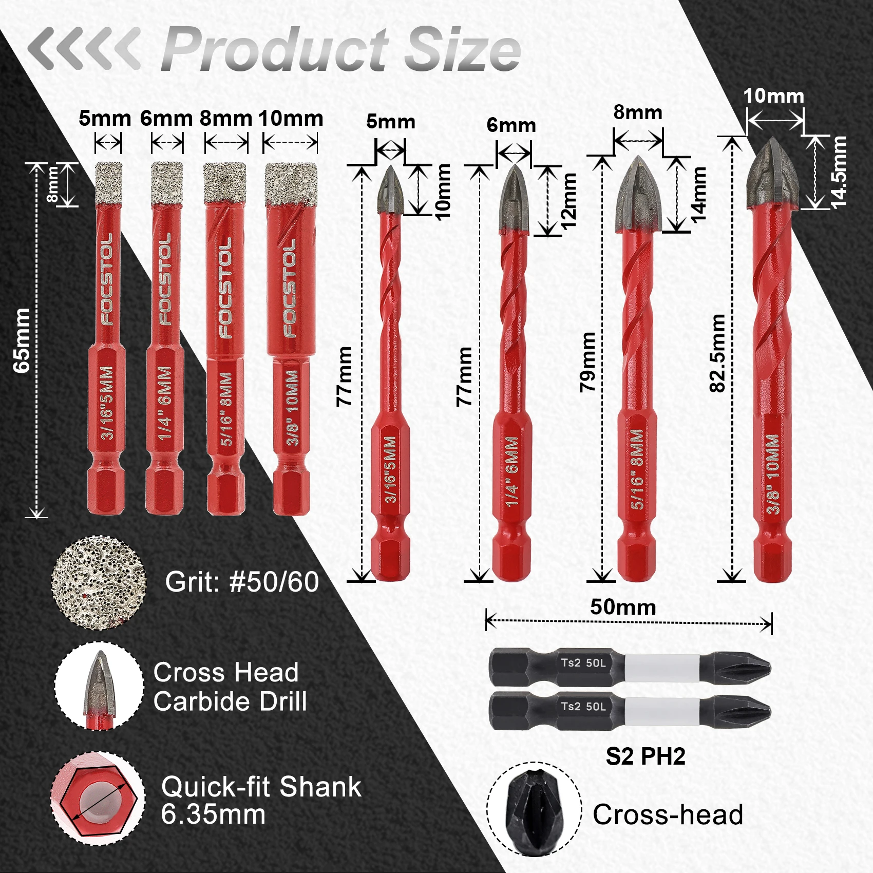 

FOCSTOL Алмазные сверла для плитки 10 шт.