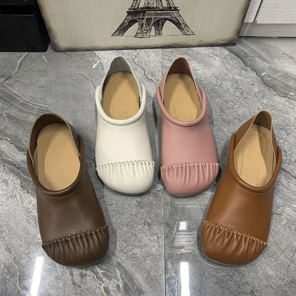 Модная кожаная женская обувь Повседневные тапочки на плоской подошве