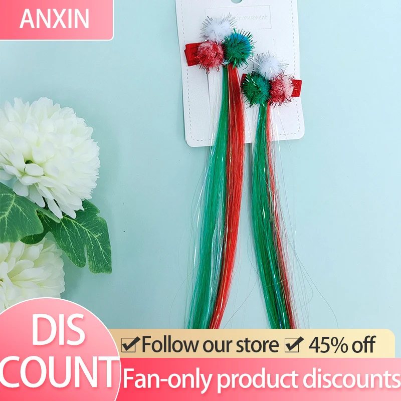 

Kids Trendy Christmas Festival Wigs Plush Balls Hair Accessories For Girls Party Straight Cute Plush Hair Clips Baby Child Clip