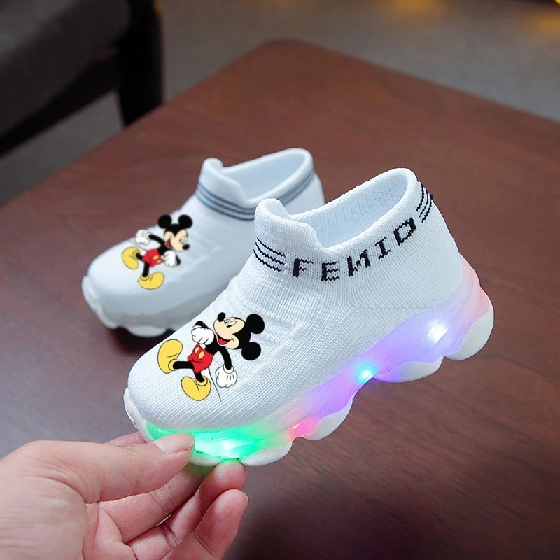 

Disney children's cartoon Minnie Mickey boys and girls non-slip waterproof soft sole casual shoes student sports shoes LED shoes