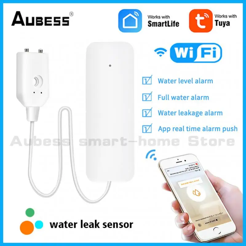 

Aubess Tuya WIFI Water Leakage Alarm Leak Sensor Home Alarm APP Remote Flood Alert Detector Overflow Security Alarm System