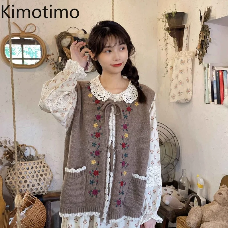 Kimotimo японская Милая Вышивка бандаж женский жилет Весенняя нежная Верхняя одежда
