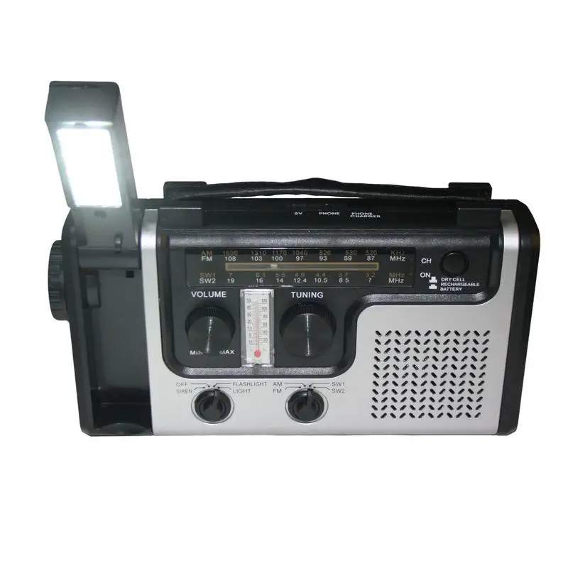 

Emergency Radio 1200mAh Solar Hand Crank Radio With AM/FM/SW1/SW2 Emergency Light Reading Lamp Power Bank Thermometer For Home