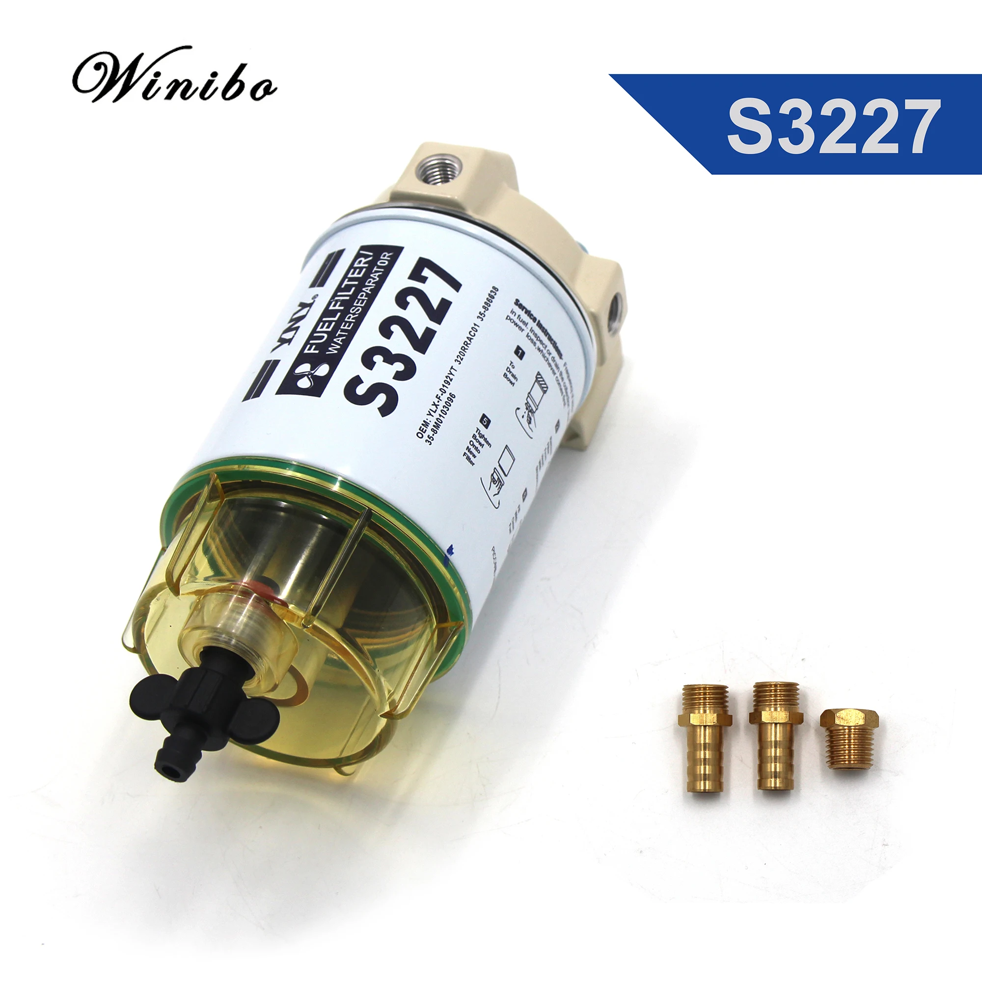 

S3227 Outboard Engine Fuel Filter With Clear Bowl Base Filter Element Fuel-Water Separator For Marine Engine Boat