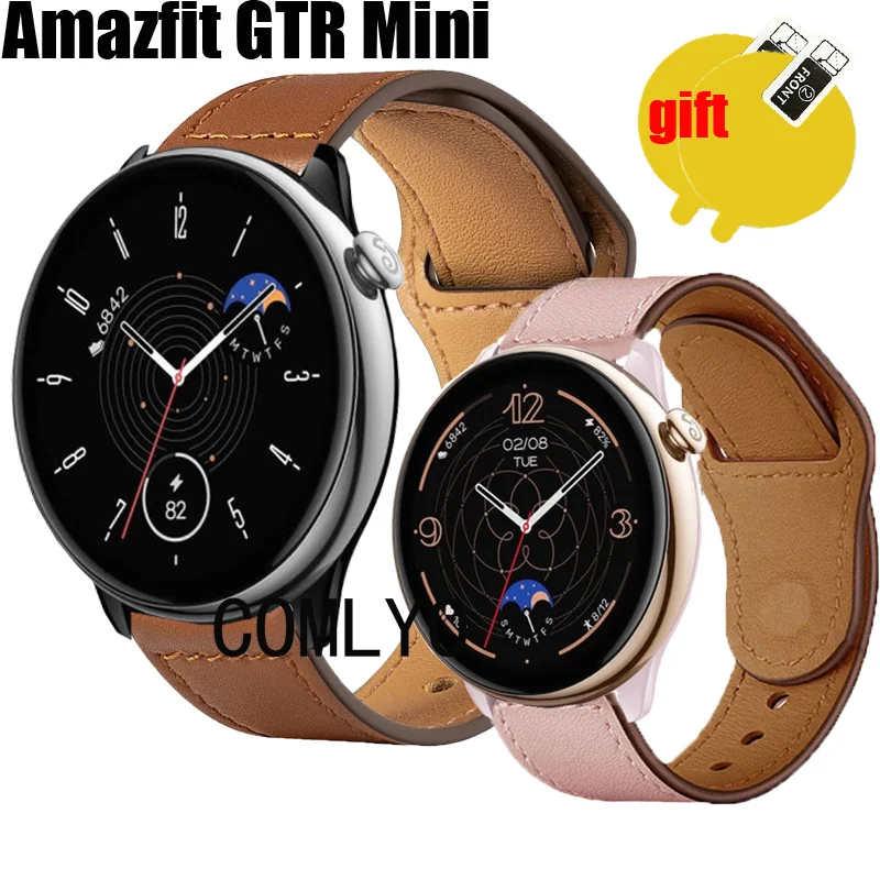 

3in1 Leather Straps for Amazfit GTR Mini Strap Wristband Band Bracelet Screen Protector Film