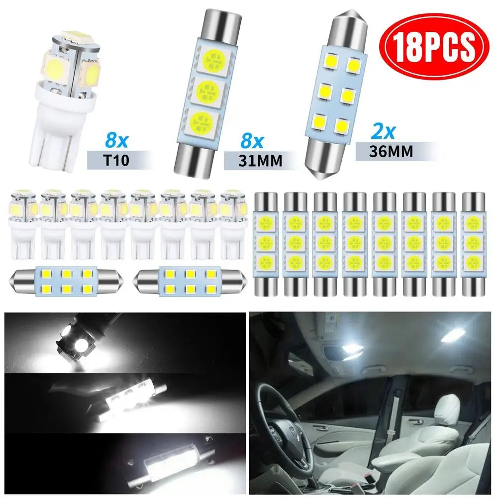 

18PCS Car LED Interior Light Bulbs Kit Trunk Dome License Plate Lamp 6000K Roof Map Reading Lights Parts