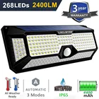 Уличный светильник на солнечной батарее с датчиком движения, 268 светодиодов, IP65, водонепроницаемый, супер яркий, беспроводной настенный светильник на солнечной батарее с 3 режимами для уличного сада