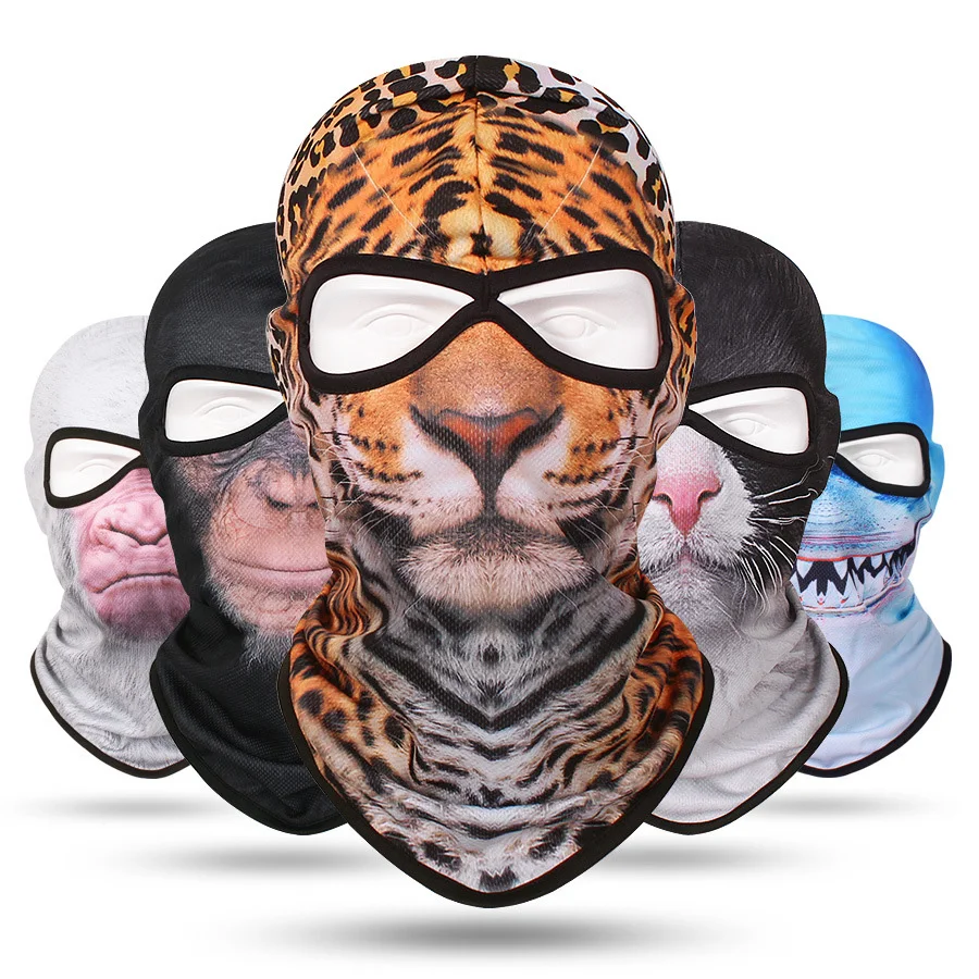2 Holes Cat Dog Cute 3D Balaclava Men Motorcycle Motocross Hat Helmet Liner Biker Neck Gaiter Face Cap Sunscreen Windproof Mask