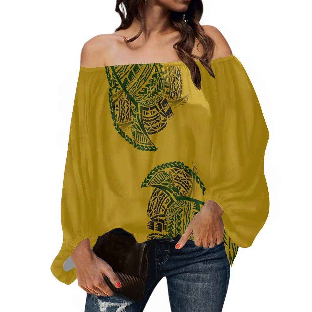 

Легкая Свободная блузка с длинным рукавом и открытыми плечами, полинезийский этнический самоанский фиджийский принт, красочная Женская Повседневная шифоновая рубашка