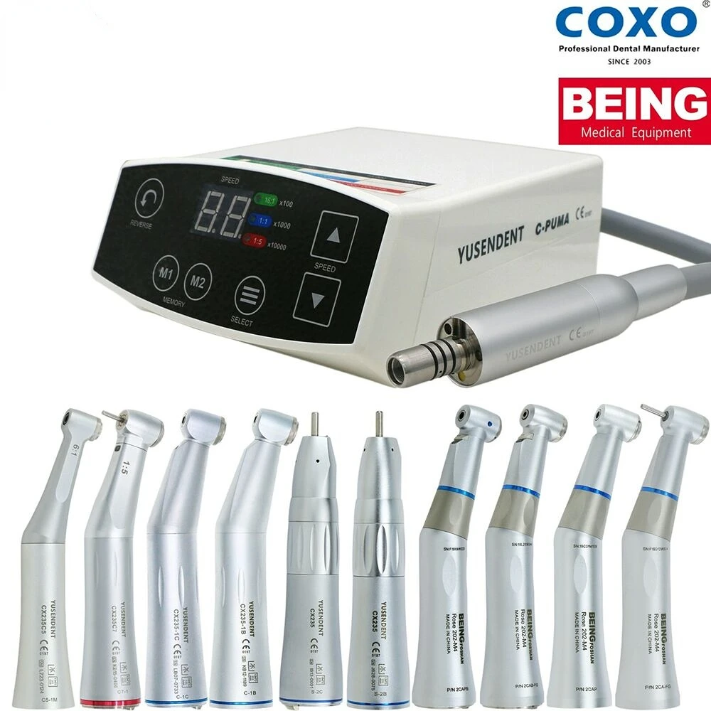 COXO Dental Electric LED Micro Motor C-CPUMA 1:5 1:1 Fiber Handpiece Optic C Puma & CX235 C5-1M 6:1 Reduction Contra Angle